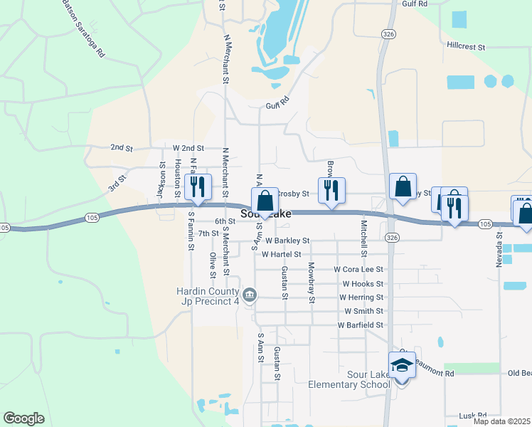 map of restaurants, bars, coffee shops, grocery stores, and more near in Sour Lake