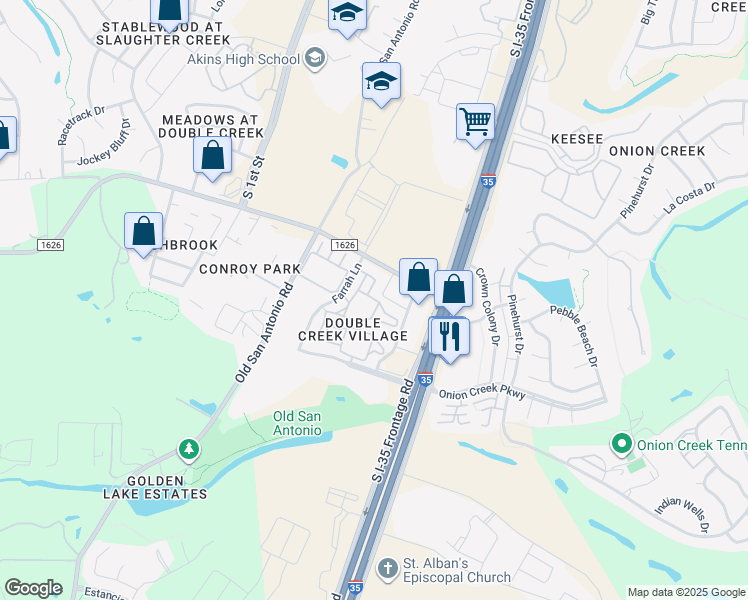 map of restaurants, bars, coffee shops, grocery stores, and more near 11178-11336 South Interstate 35 Frontage Road in Austin