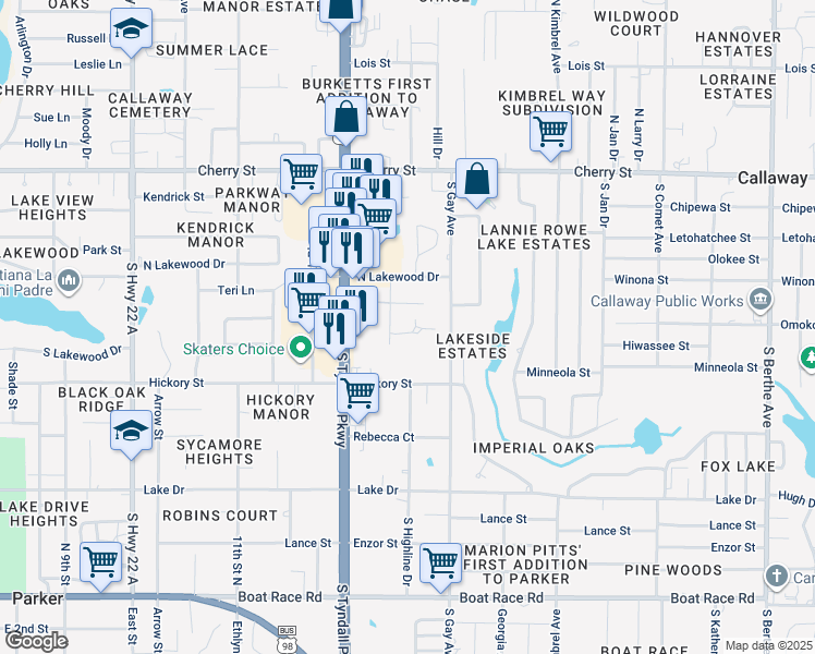 map of restaurants, bars, coffee shops, grocery stores, and more near 401 South Burkett Drive in Panama City