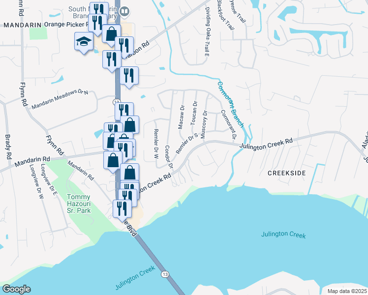 map of restaurants, bars, coffee shops, grocery stores, and more near 3266 Remler Drive South in Jacksonville