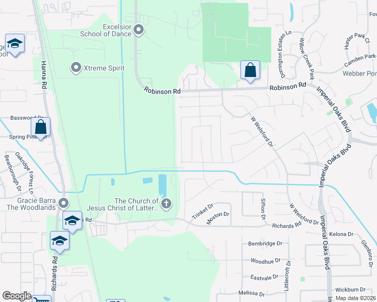 map of restaurants, bars, coffee shops, grocery stores, and more near 31182 North Head Drive in Spring