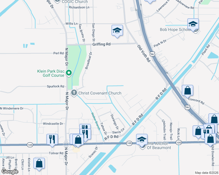 map of restaurants, bars, coffee shops, grocery stores, and more near 6690 Hackberry Drive in Beaumont