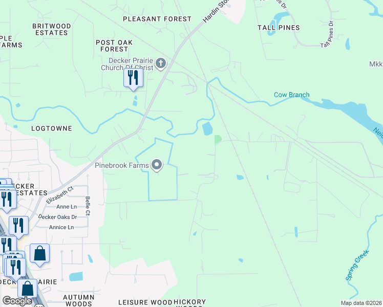 map of restaurants, bars, coffee shops, grocery stores, and more near 1111 Virgie Community Road in Magnolia