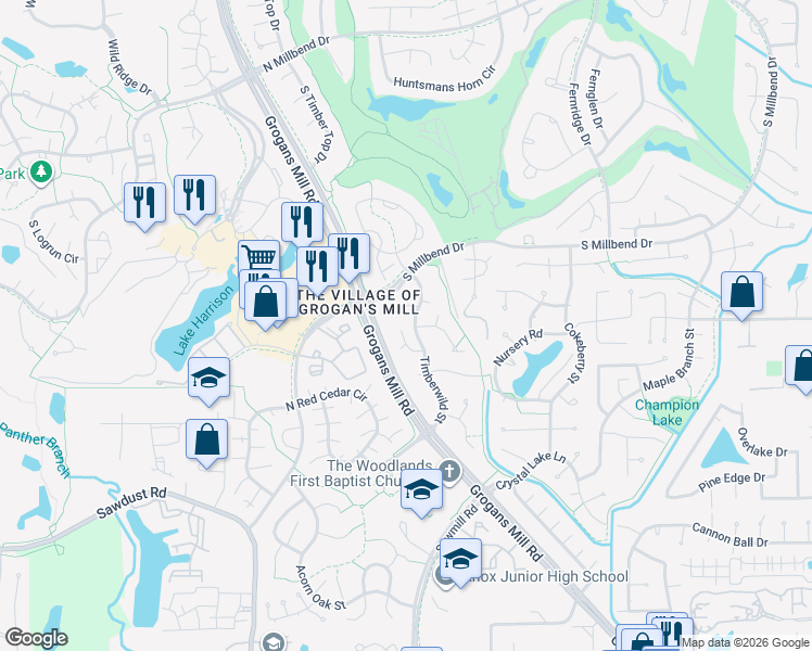 map of restaurants, bars, coffee shops, grocery stores, and more near 2003 Bristlecone Place in Spring