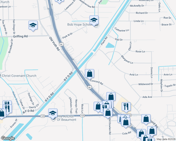 map of restaurants, bars, coffee shops, grocery stores, and more near 6720 Plant Road in Beaumont