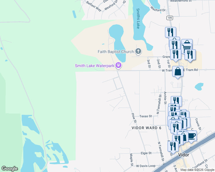 map of restaurants, bars, coffee shops, grocery stores, and more near 965 Rene Ln in Vidor