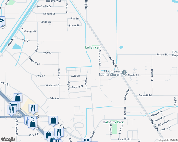 map of restaurants, bars, coffee shops, grocery stores, and more near 6385 Yaupon Drive in Beaumont