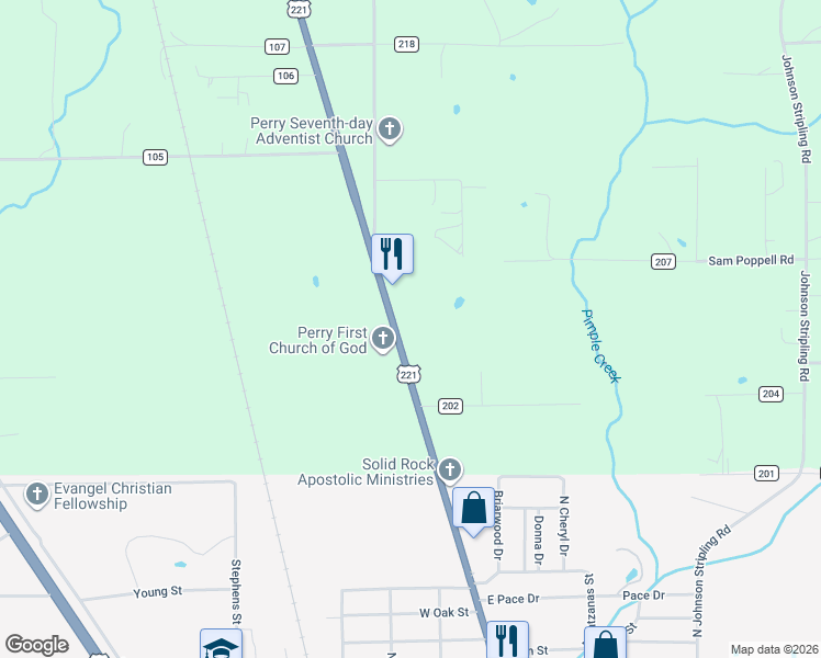 map of restaurants, bars, coffee shops, grocery stores, and more near 1946 U.S. 221 in Perry