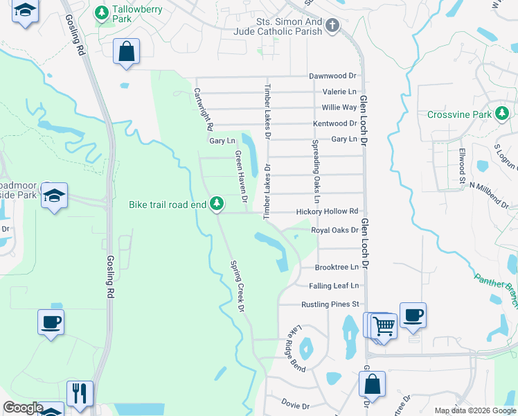 map of restaurants, bars, coffee shops, grocery stores, and more near 3510 Hickory Hollow Road in Spring