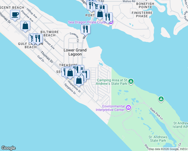 map of restaurants, bars, coffee shops, grocery stores, and more near 714 Sailfish Drive in Panama City Beach