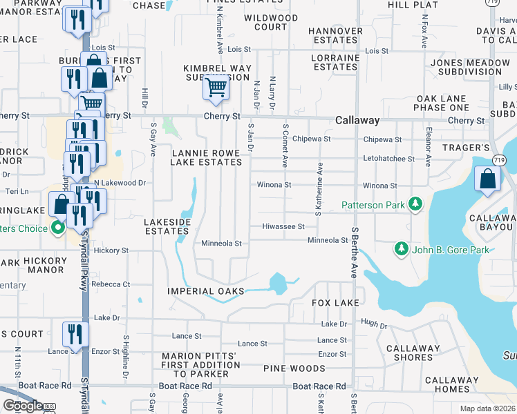map of restaurants, bars, coffee shops, grocery stores, and more near 222 South Jan Drive in Panama City