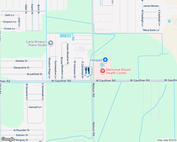 map of restaurants, bars, coffee shops, grocery stores, and more near 1840 Monaghan Drive in Lake Charles