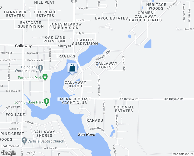 map of restaurants, bars, coffee shops, grocery stores, and more near 7727 Betty Louise Drive in Panama City