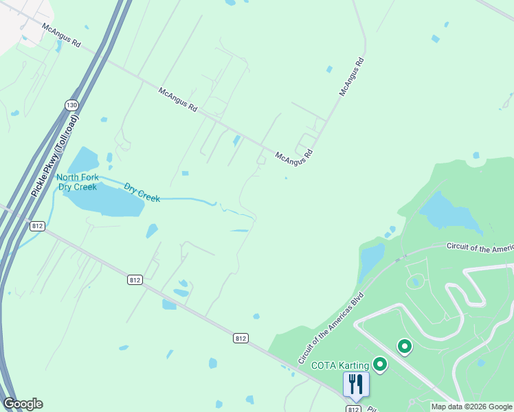 map of restaurants, bars, coffee shops, grocery stores, and more near 12007 McAngus Road in Travis County