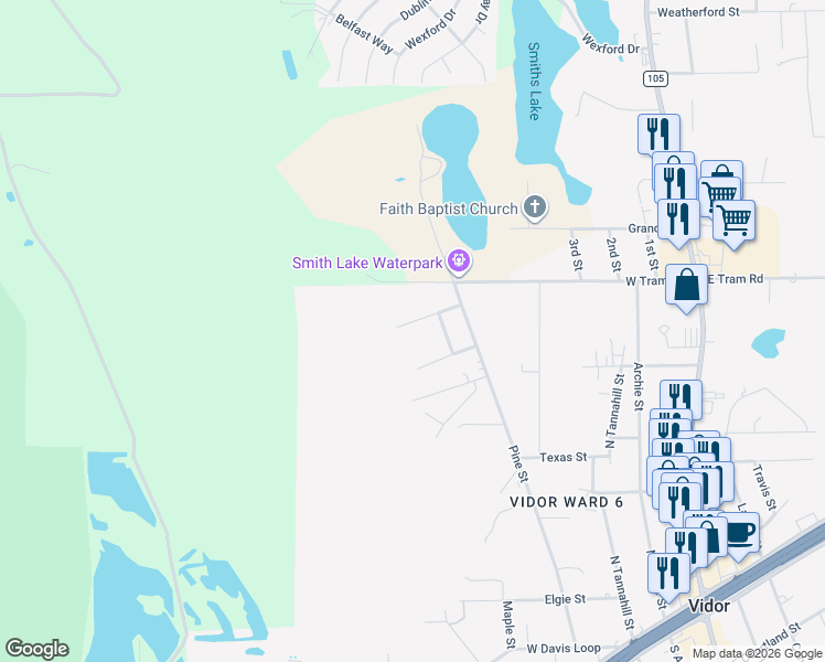 map of restaurants, bars, coffee shops, grocery stores, and more near 965 Rene Ln in Vidor