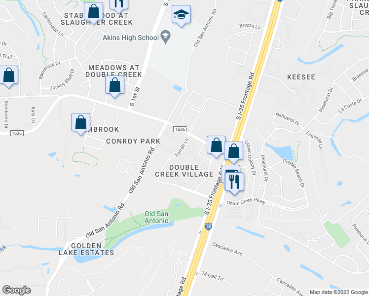 map of restaurants, bars, coffee shops, grocery stores, and more near 3011 Farrah Lane in Austin