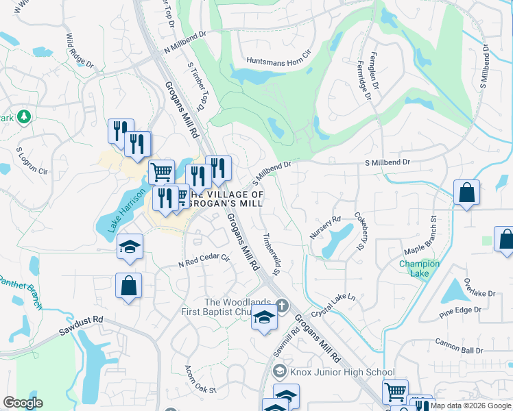 map of restaurants, bars, coffee shops, grocery stores, and more near 2003 Bristlecone Place in Spring