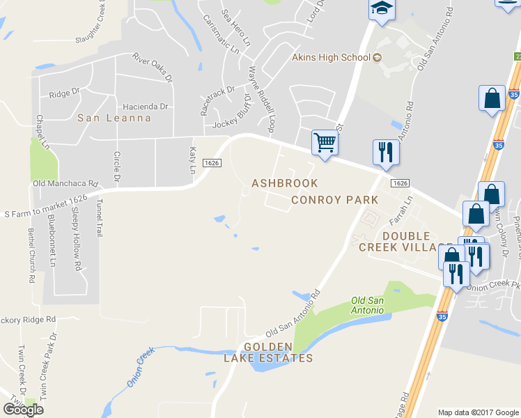 map of restaurants, bars, coffee shops, grocery stores, and more near 11528 Ashbrook Drive in Manchaca