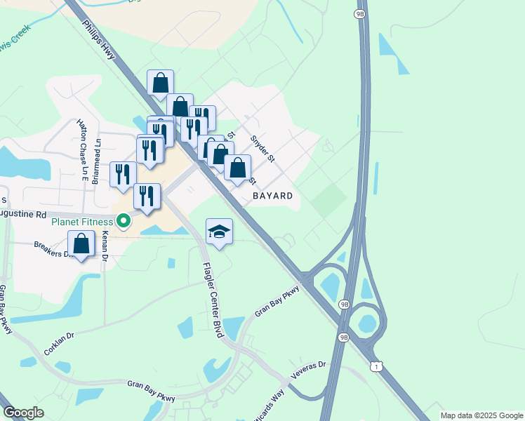 map of restaurants, bars, coffee shops, grocery stores, and more near 7430 Bayard Boulevard in Jacksonville