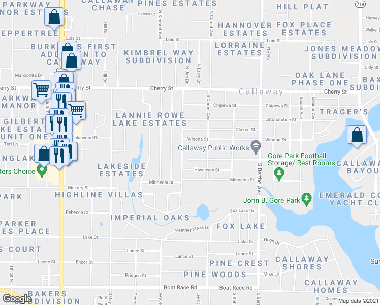 map of restaurants, bars, coffee shops, grocery stores, and more near 222 South Jan Drive in Panama City