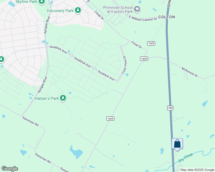 map of restaurants, bars, coffee shops, grocery stores, and more near 7732-8050 Farm to Market Road 1625 in Austin