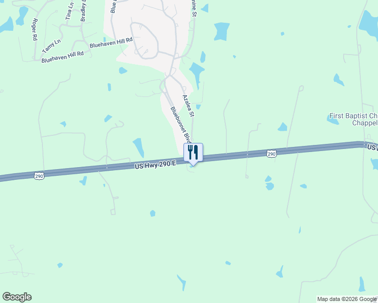 map of restaurants, bars, coffee shops, grocery stores, and more near 6507 Highway 290 East in Chappell Hill