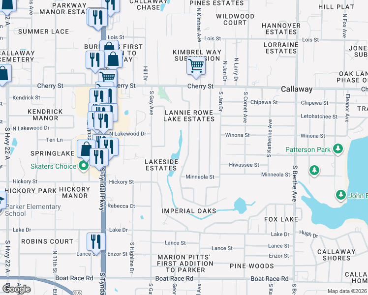 map of restaurants, bars, coffee shops, grocery stores, and more near 136 H L Sudduth Drive in Panama City