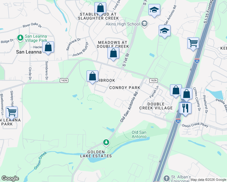 map of restaurants, bars, coffee shops, grocery stores, and more near 11311 Conroy Lane in Manchaca
