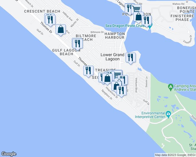 map of restaurants, bars, coffee shops, grocery stores, and more near 4107 Huff Street in Panama City