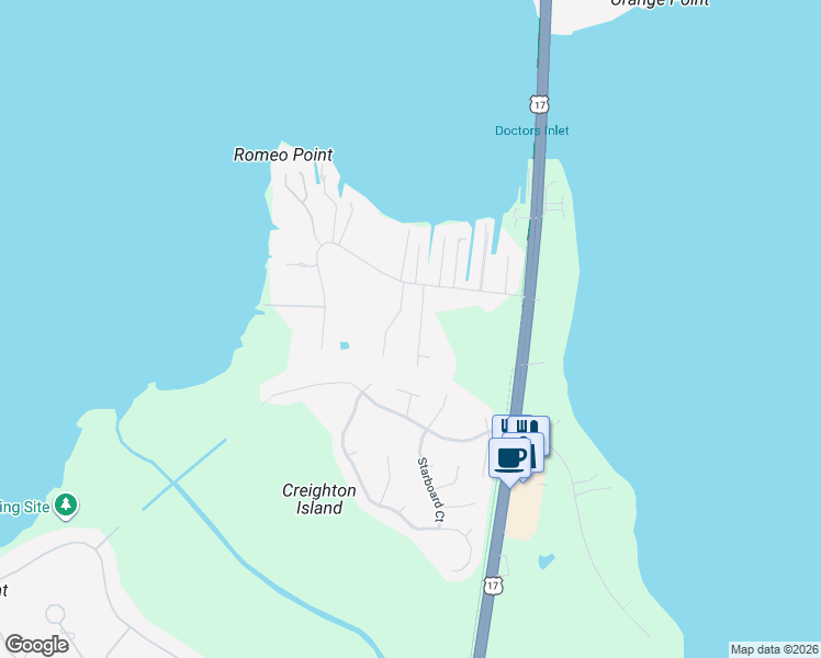 map of restaurants, bars, coffee shops, grocery stores, and more near 3375 Beulah Vista Court in Orange Park