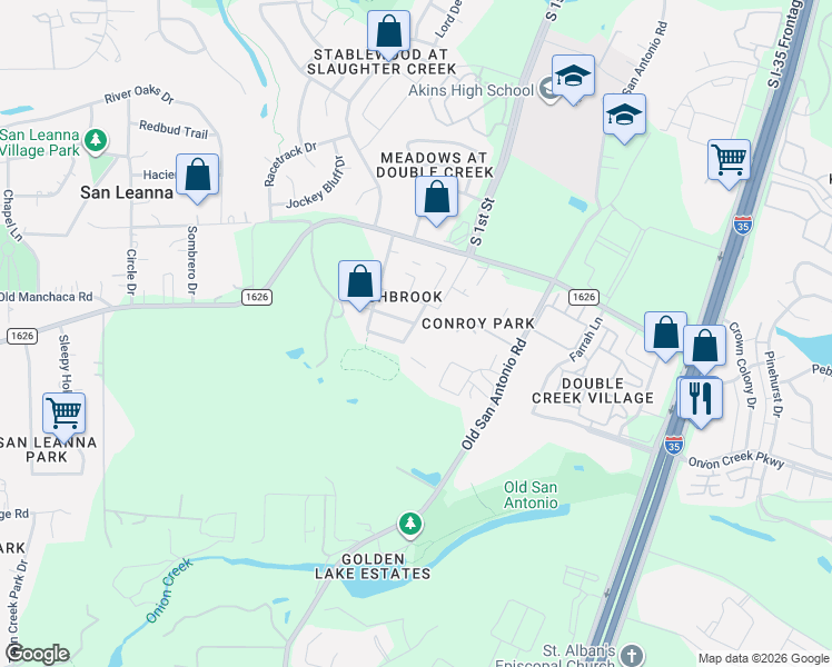 map of restaurants, bars, coffee shops, grocery stores, and more near 104 Karen Hill Place in Manchaca