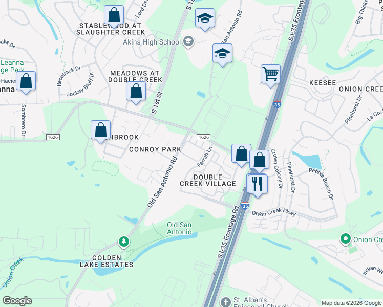 map of restaurants, bars, coffee shops, grocery stores, and more near 11301 Old San Antonio Road in Manchaca