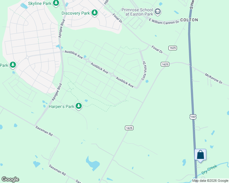 map of restaurants, bars, coffee shops, grocery stores, and more near 7732-8050 Farm to Market Road 1625 in Austin