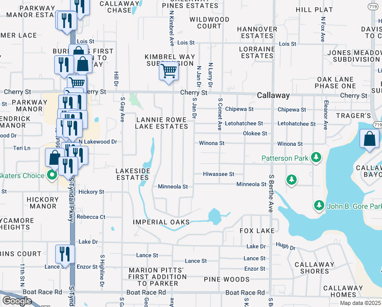 map of restaurants, bars, coffee shops, grocery stores, and more near 222 South Jan Drive in Panama City