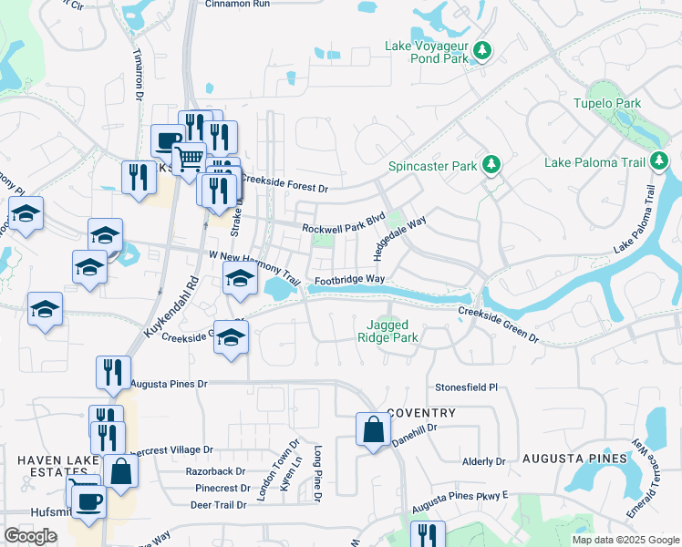 map of restaurants, bars, coffee shops, grocery stores, and more near 54 Footbridge Way in Spring