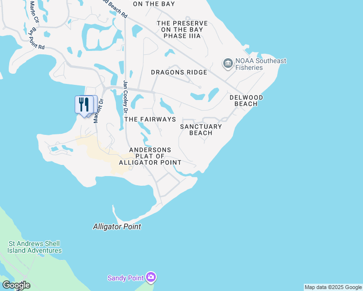 map of restaurants, bars, coffee shops, grocery stores, and more near 3555 Sanctuary Drive in Panama City