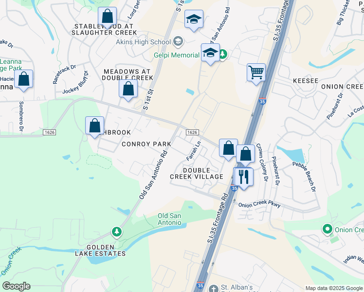 map of restaurants, bars, coffee shops, grocery stores, and more near 11300 Farrah Lane in Austin
