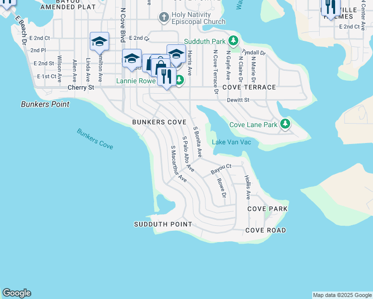 map of restaurants, bars, coffee shops, grocery stores, and more near 342 South Palo Alto Avenue in Panama City