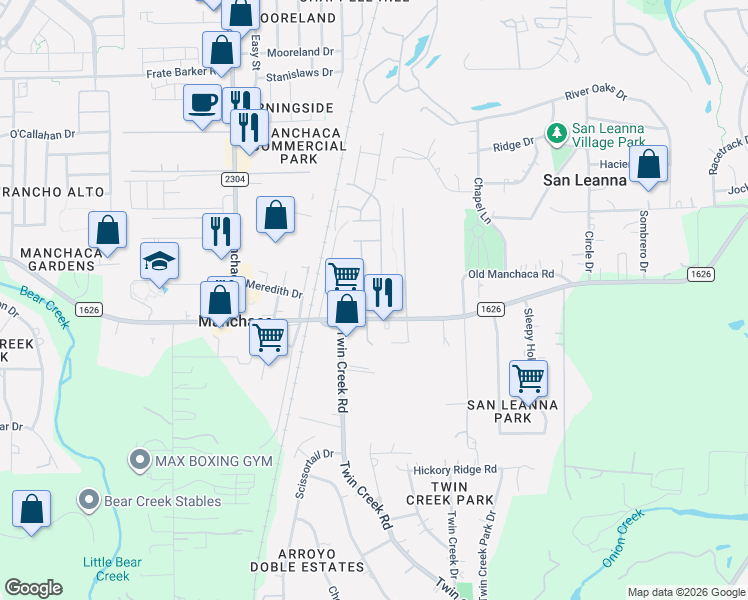 map of restaurants, bars, coffee shops, grocery stores, and more near 12004 Copperstone Avenue in Austin