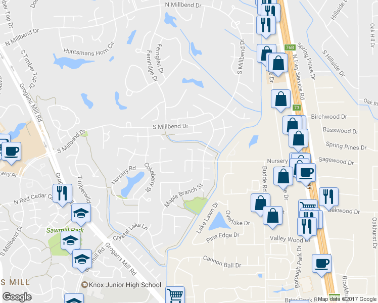 map of restaurants, bars, coffee shops, grocery stores, and more near 30 North Bristol Gate Place in Spring