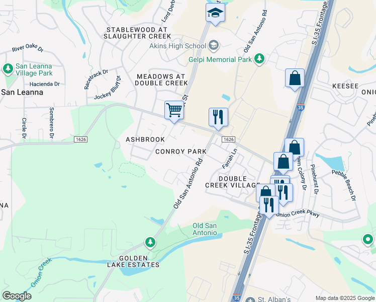 map of restaurants, bars, coffee shops, grocery stores, and more near 11308 Old San Antonio Road in Manchaca