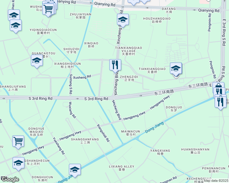 map of restaurants, bars, coffee shops, grocery stores, and more near Xin Cheng Da Dao in Ning Bo Shi