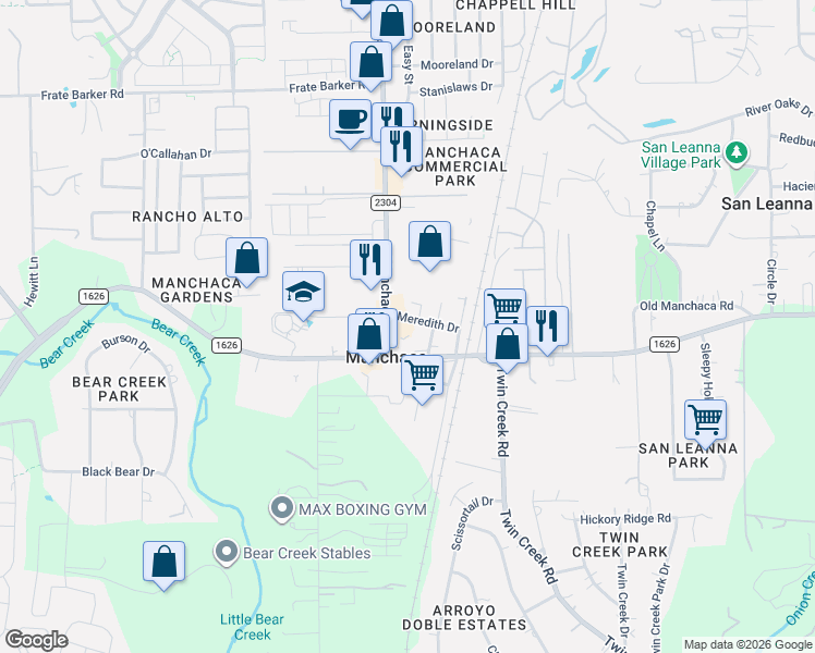 map of restaurants, bars, coffee shops, grocery stores, and more near 1011 Meredith Drive in Austin