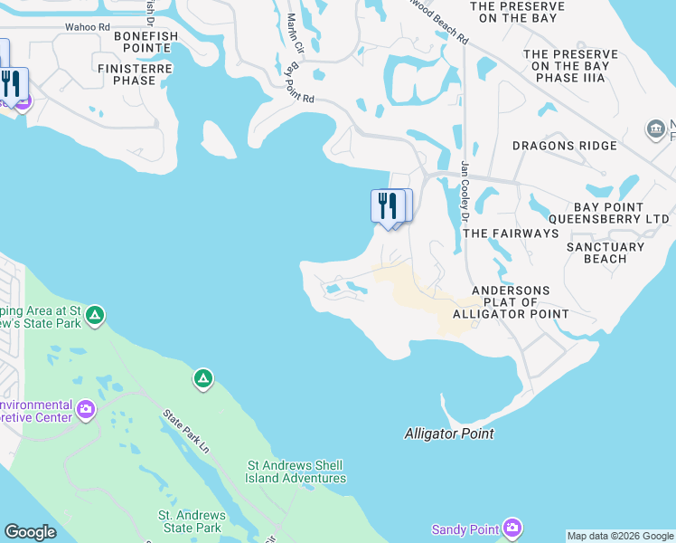 map of restaurants, bars, coffee shops, grocery stores, and more near 4308 Kingfish Drive in Panama City
