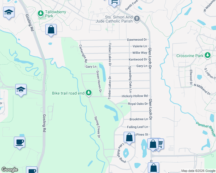 map of restaurants, bars, coffee shops, grocery stores, and more near 3510 Hickory Hollow Road in Spring