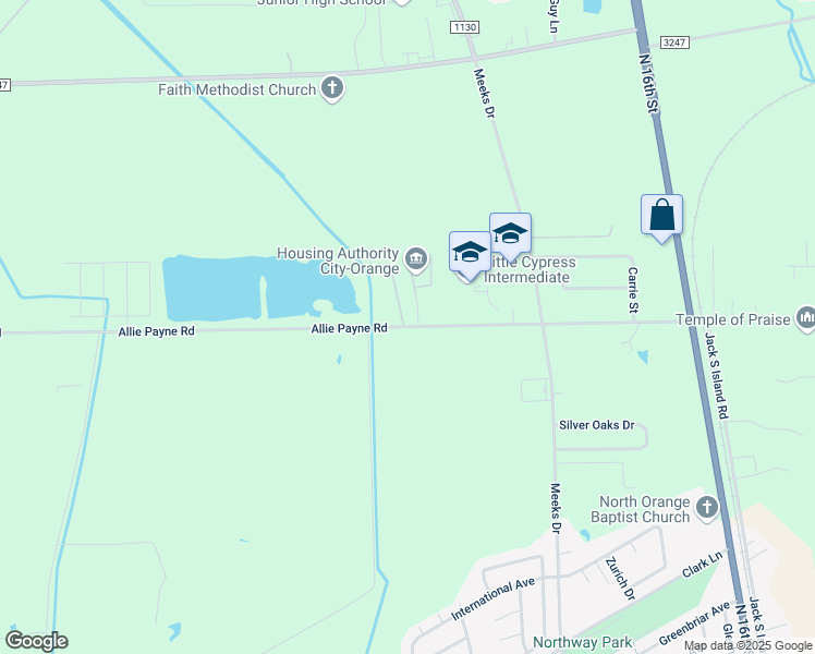map of restaurants, bars, coffee shops, grocery stores, and more near 2300 Allie Payne Road in Orange