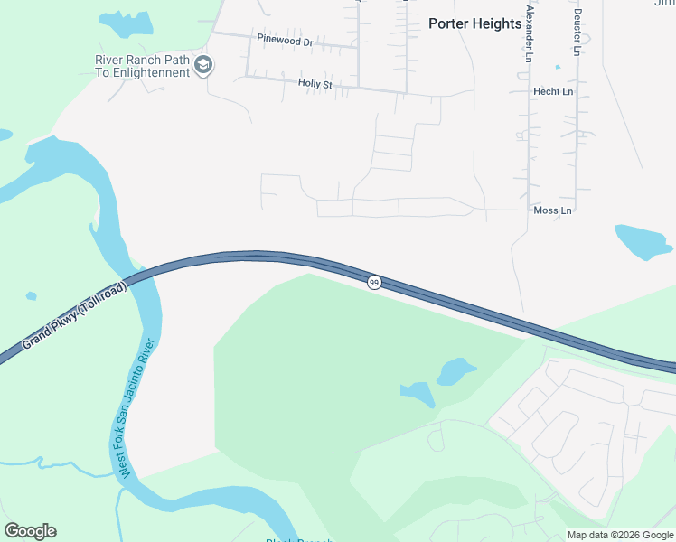 map of restaurants, bars, coffee shops, grocery stores, and more near Grand Parkway in Porter Heights