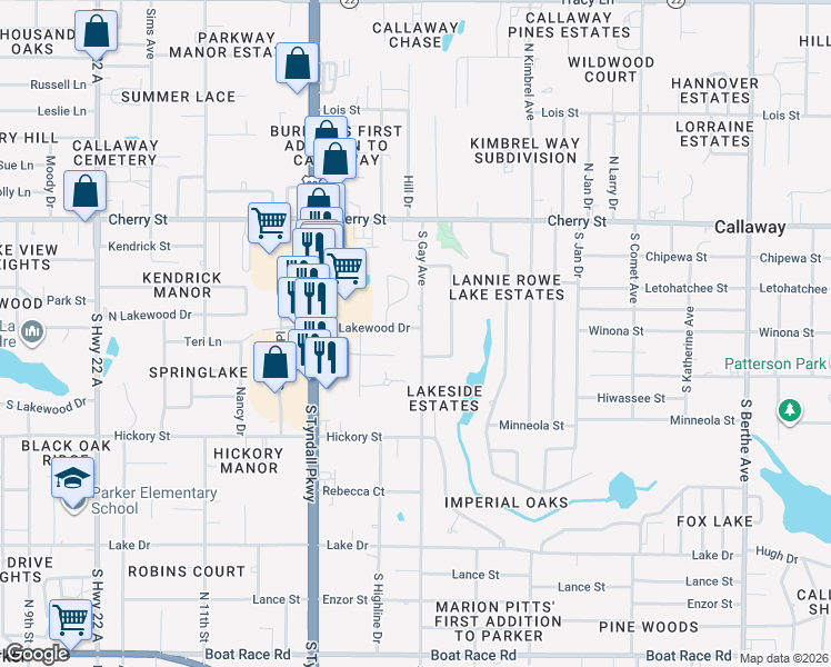 map of restaurants, bars, coffee shops, grocery stores, and more near 220 South Gay Avenue in Panama City