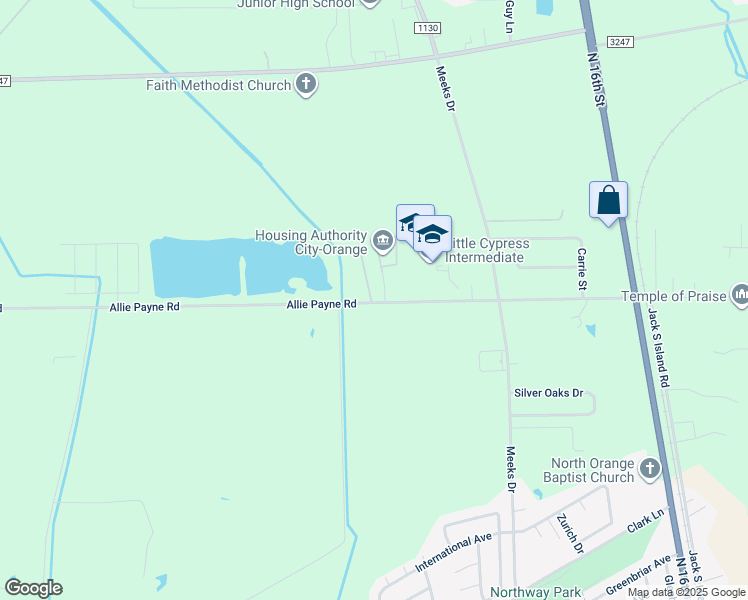 map of restaurants, bars, coffee shops, grocery stores, and more near 2600 Allie Payne Road in Orange