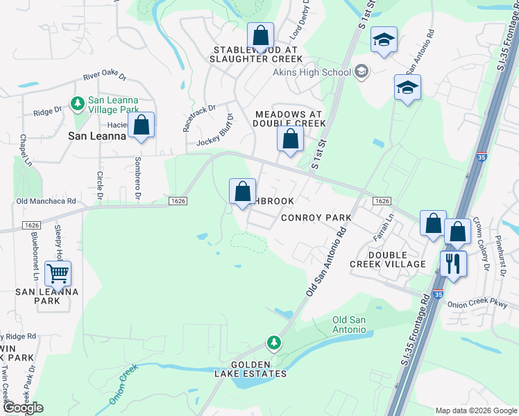 map of restaurants, bars, coffee shops, grocery stores, and more near 132 Hillhouse Lane in Manchaca